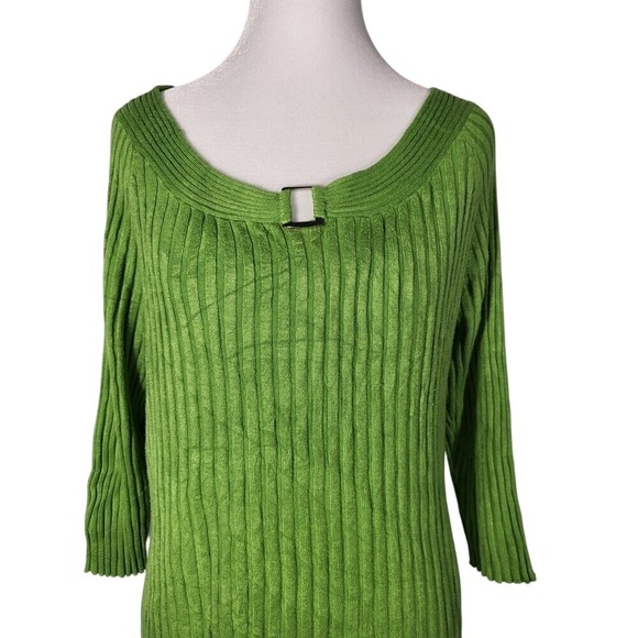 BHS Vibrant Green Ribbed Blouse with Long Sleeves Size 14 - Picture 4 of 8